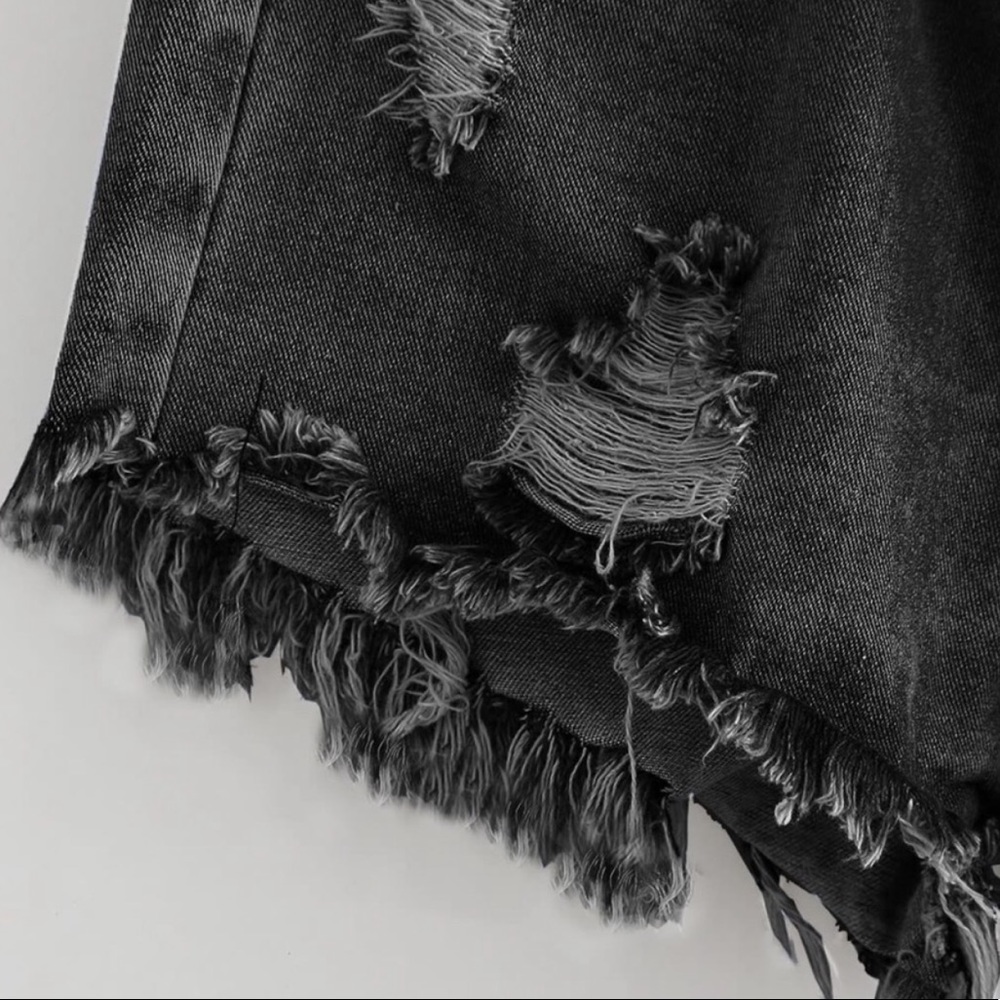 black distressed denim shorts rip high waist boho - Picture 4 of 4